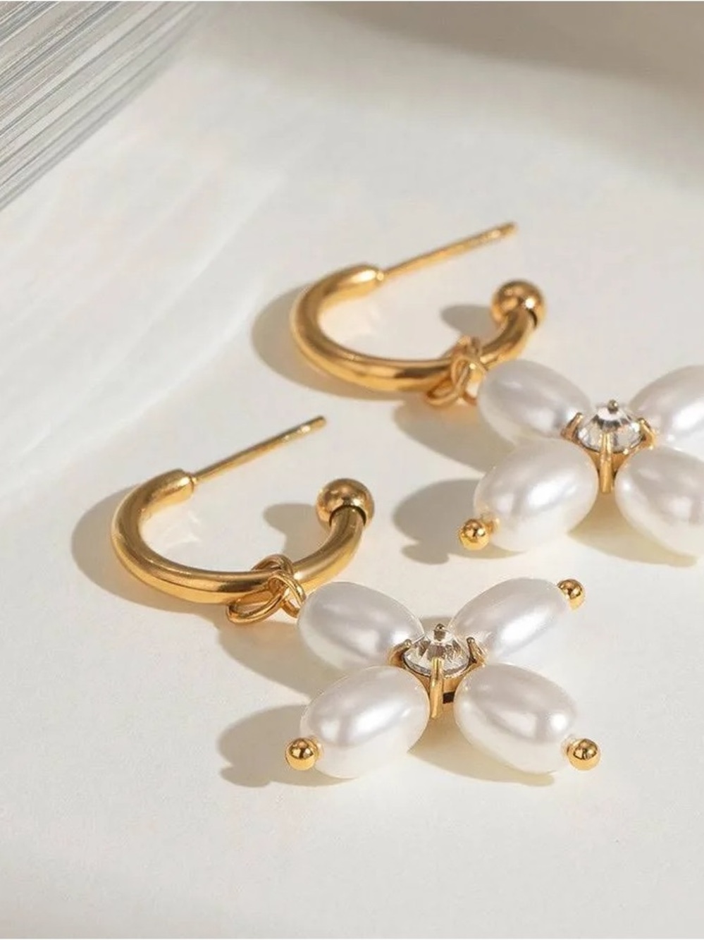 Pearl Cross C Hoop Earring